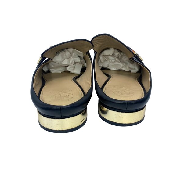 Tory Burch Sidney backless loafers black leather gold-tone heel/logo buckle sz10 - Picture 5 of 14